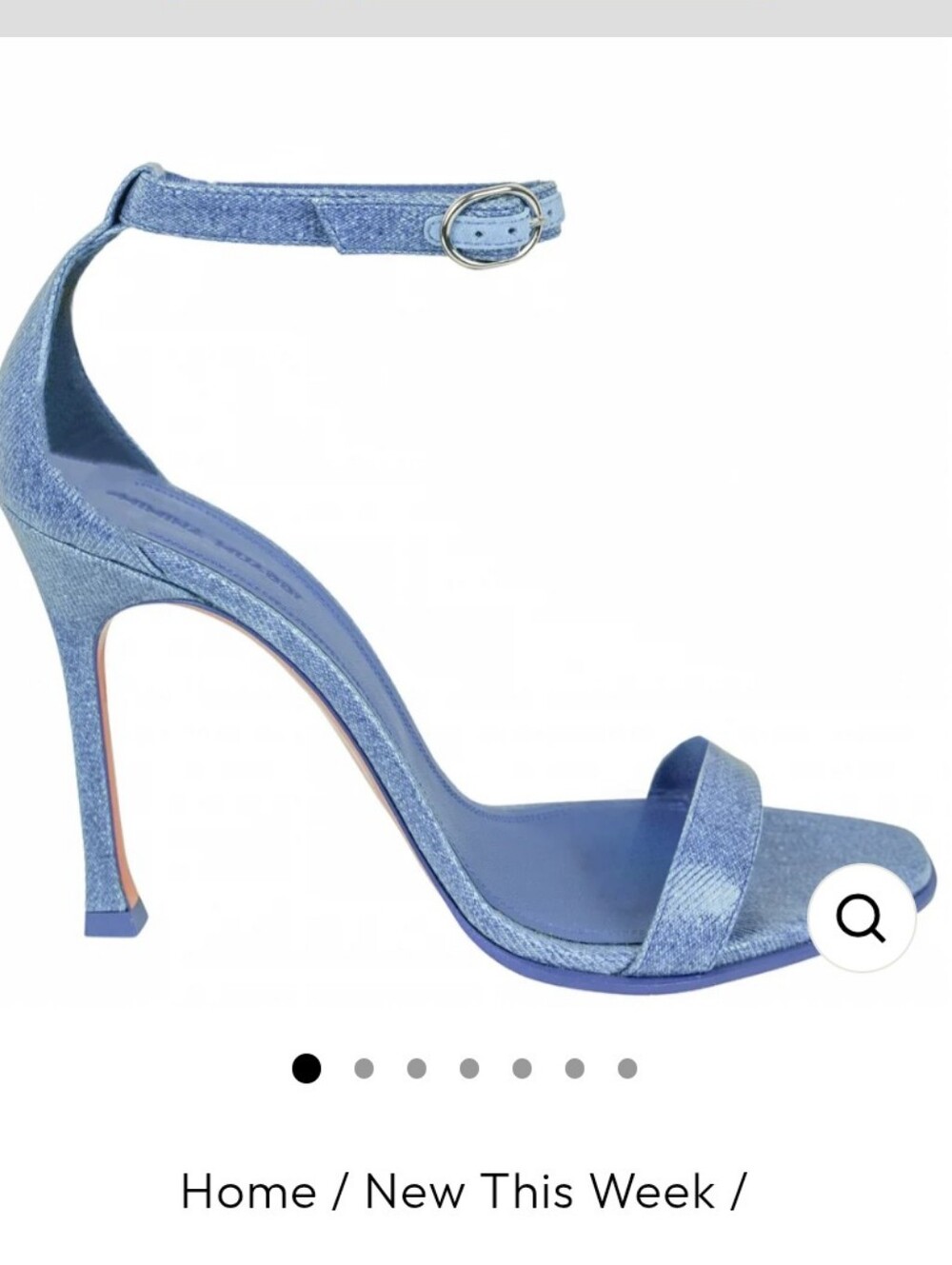 Amina Muaddi Kim Denim Blue Ankle-Strap Stiletto Sandals